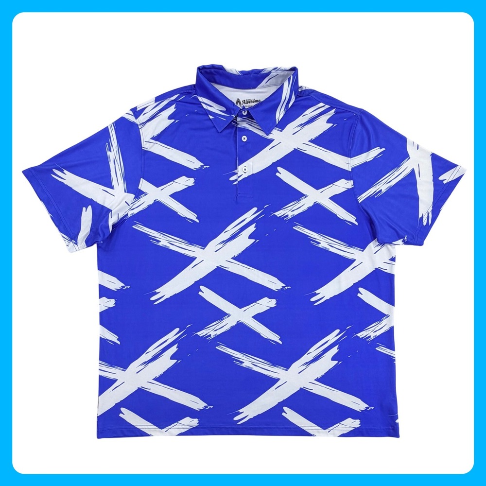 Royal & Awesome Golf Polo Shirt Men 2XL Blue‎ Performance Stretch AOP Abstract X